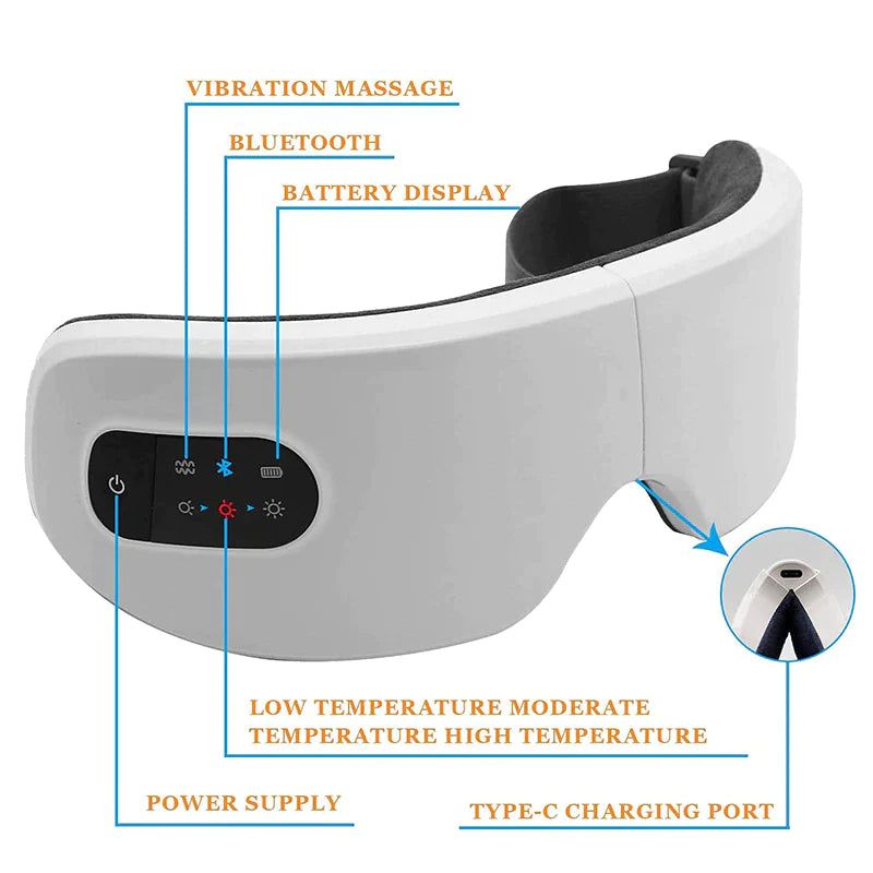 4D Bluetooth Electric Eye Massager with Vibration and Heat Therapy for Eye Care and Dark Circle Reduction