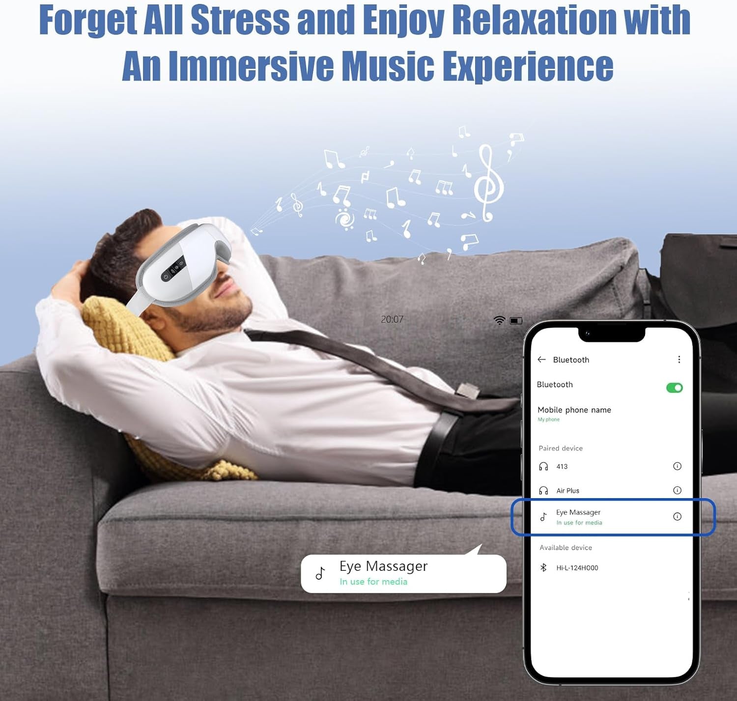 Rejuvenating Heated Bluetooth Eye Massage Mask with Customizable Vibration – Perfect Gift for Relaxation and Eye Care