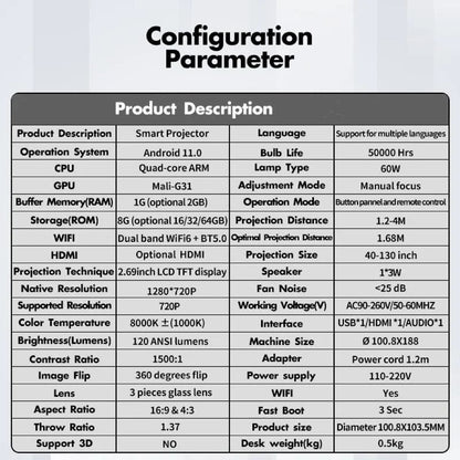 Elevate Your Entertainment with the Portable Android WiFi Bluetooth-Compatible Projector - Perfect for Home, Office, and Outdoor Fun!